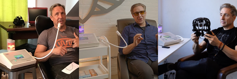 Three images of Dave Asprey talking while using the NanoVi